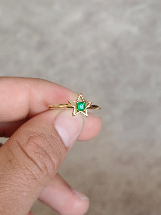 🌿Anillo Horizonte Esmeralda – Esmeralda Colombiana Oro 18k